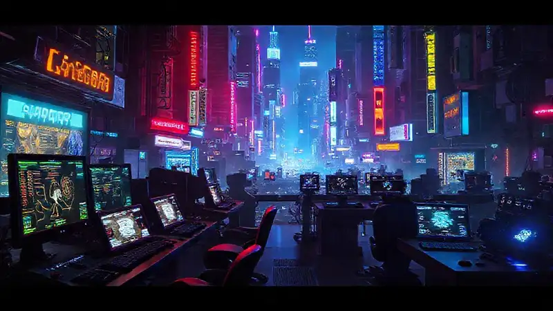 Ciudad cyberpunk futurista y vibrante