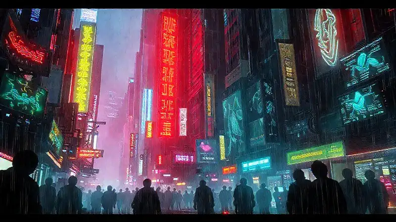 Ciudad cyberpunk brillante y digital