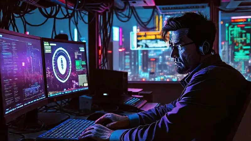 Un empleado frustrado en un cibercafé digital
