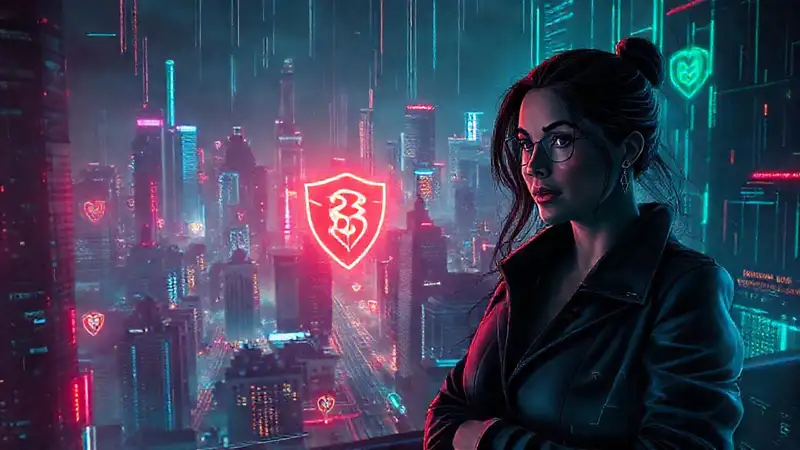 Ciudad cyberpunk segura y digitalmente audaz