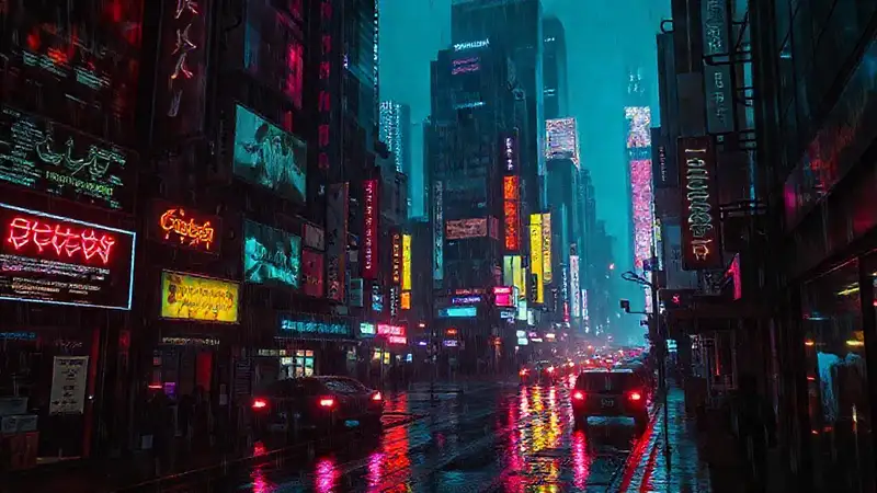 Ciudad cyberpunk oscura