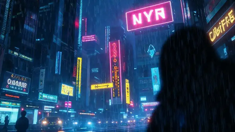 Ciudad cyberpunk digital, oscura y vibrante