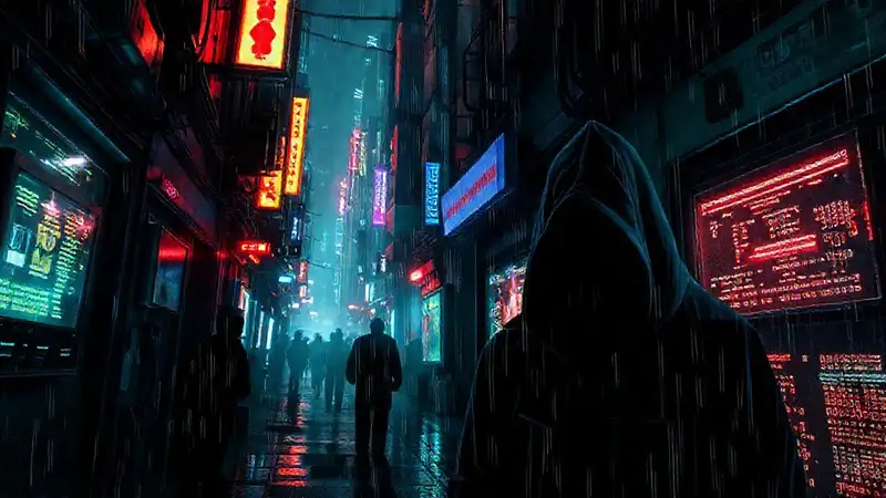 Ciudad cyberpunk digital, oscura y peligrosa