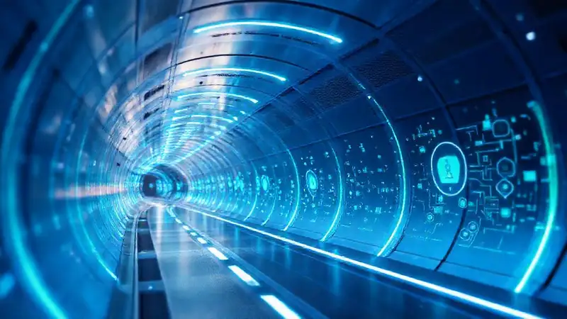 Un túnel futurista muestra datos digitales