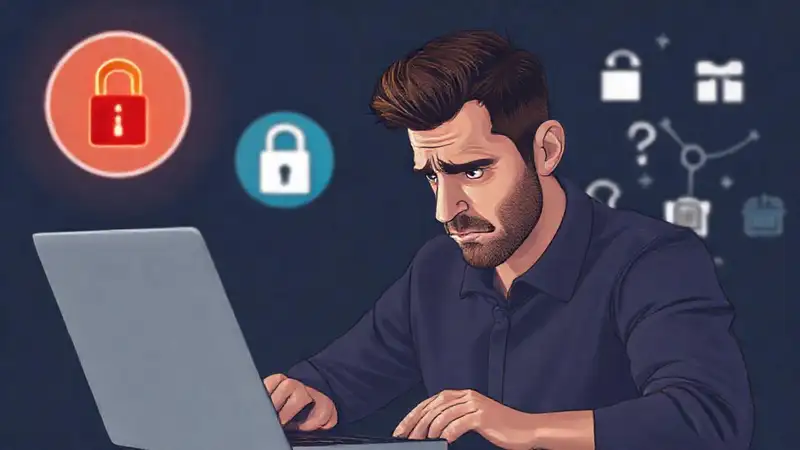 Un hombre frustrado lucha con la contraseña