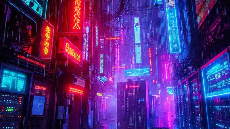 Ciudad cyberpunk: luz digital y vibrante