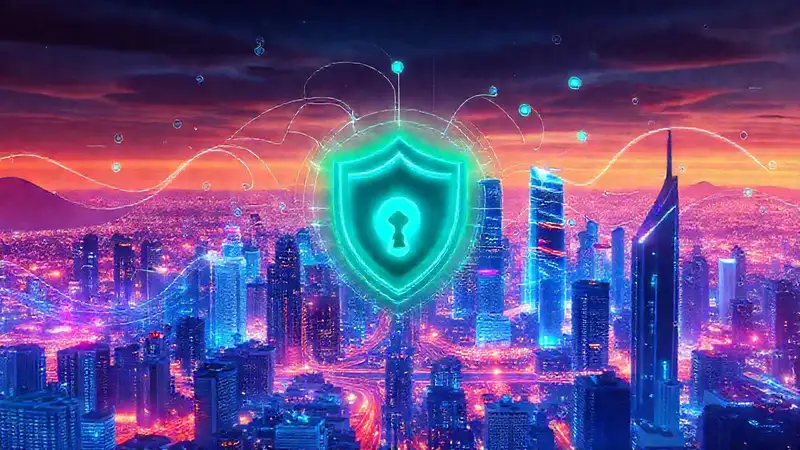 Ciudad futurista con datos y tecnología