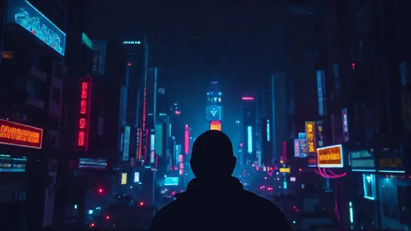 Ciudad cyberpunk digital y oscura