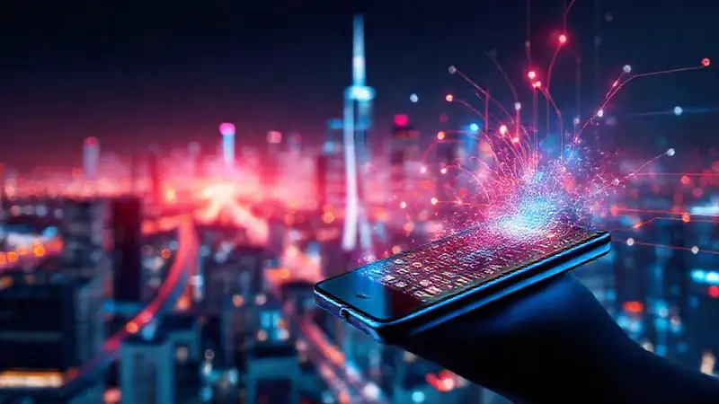 Ciudades digitales brillantes con datos abstractos