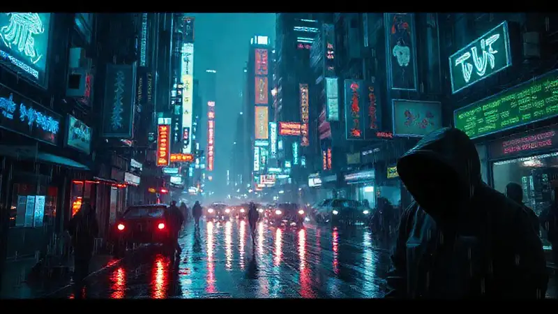 Ciudad cyberpunk lluviosa