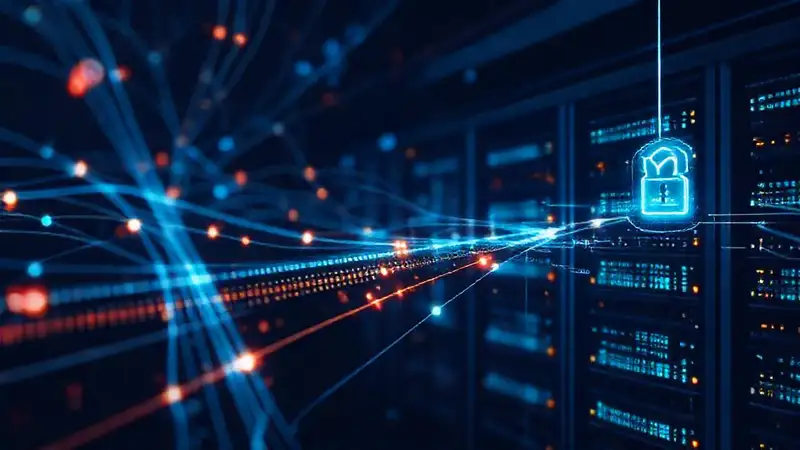Redes digitales seguras fluyen en la oscuridad