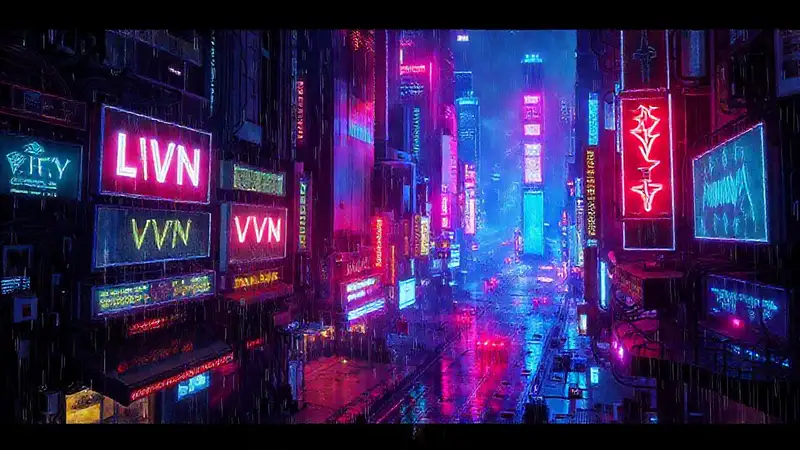 Ciudad cyberpunk futurista, intensa y digital