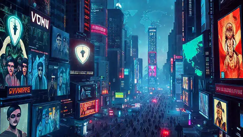 Ciudad cibernética futurista, vibrante y global
