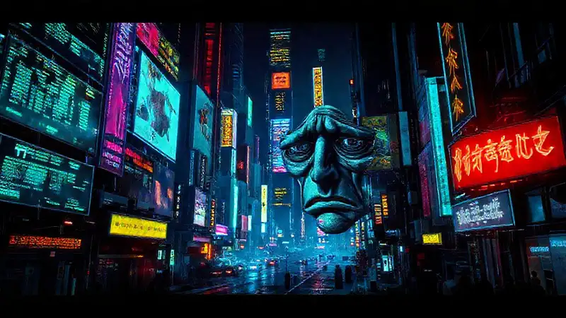 Ciudad cyberpunk decadente y vibrante