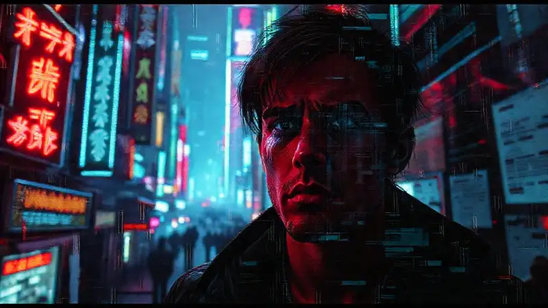 Ciudad cyberpunk digital, oscura y frenética