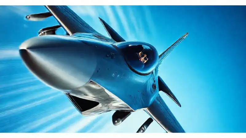 Fighter jet futurista vuela en azul