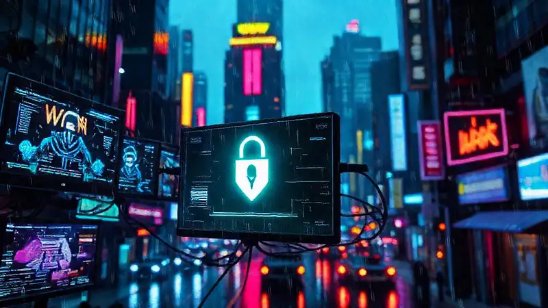 Ciudad cyberpunk digital, vibrante y oscura