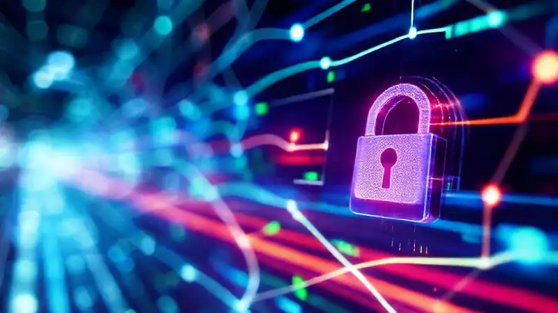 Seguridad digital, flujo de datos brillante