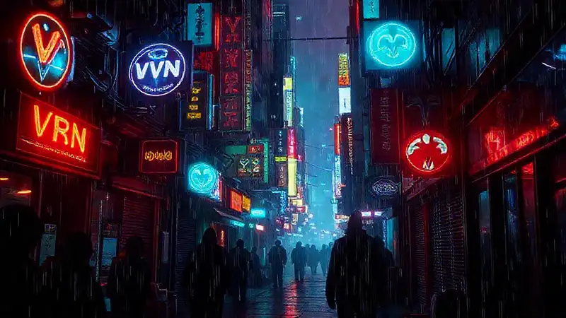 Ciudad cibernética digital, oscura y vibrante