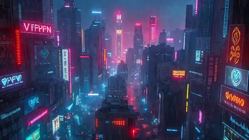Ciudad cyberpunk futurista, lluviosa y digital