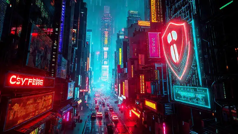 Ciudad cyberpunk futurista y vibrante