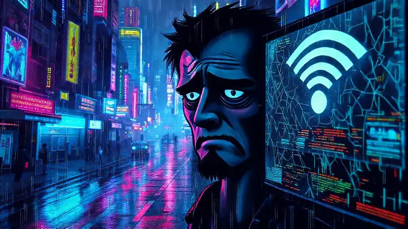 Ciudad cyberpunk lluviosa