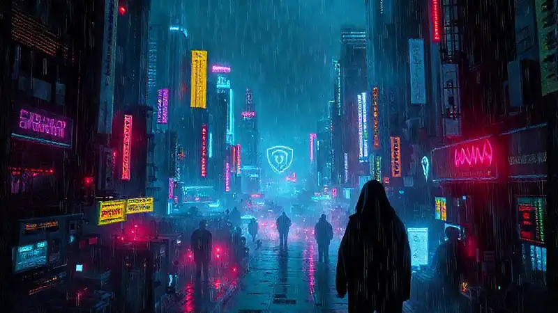 Ciudad cyberpunk digital, oscura y vibrante