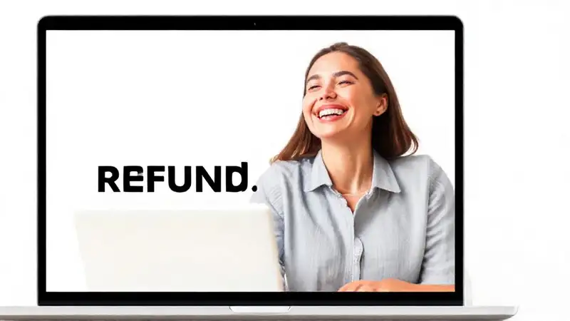 Mujer sonriente recibe reembolso con optimismo