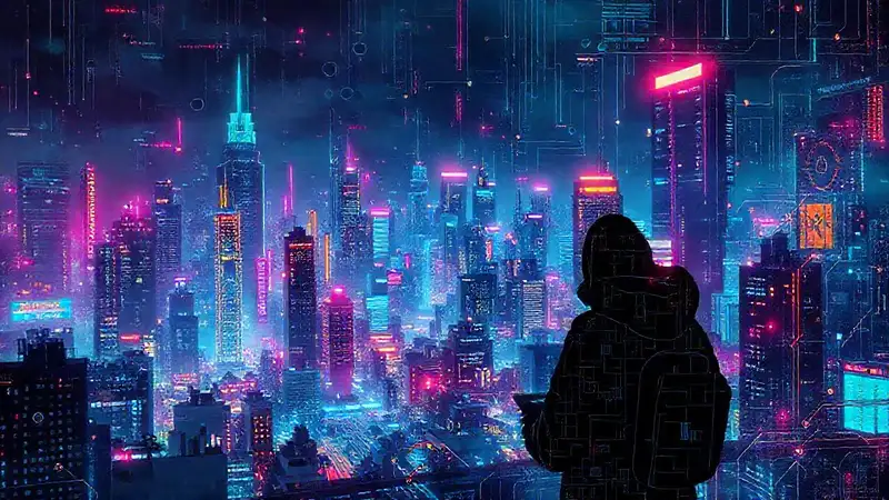 Ciudad cyberpunk futurista y vibrante