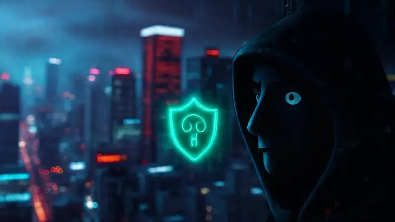 Ciudad digital oscura con amenaza cibernética