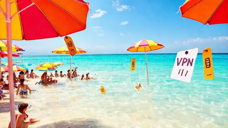 Playa soleada y ambiente veraniego vibrante