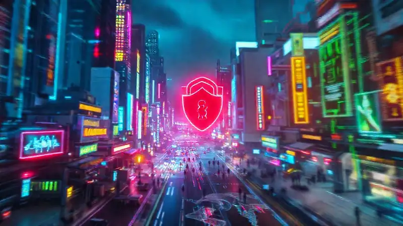 Ciudad cyberpunk virtual, privada y vibrante
