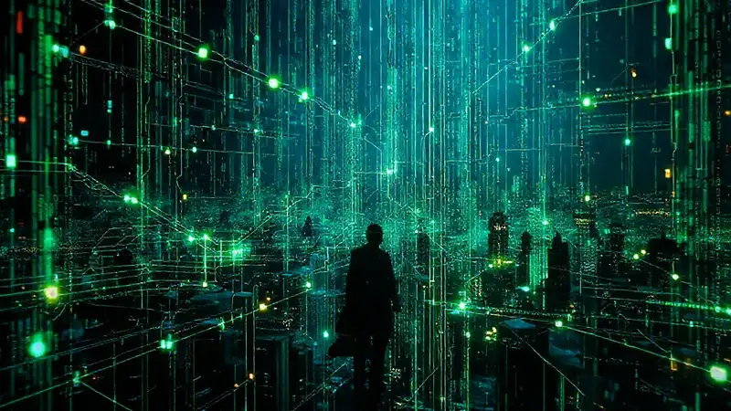 Red digital futurista y distorsionada