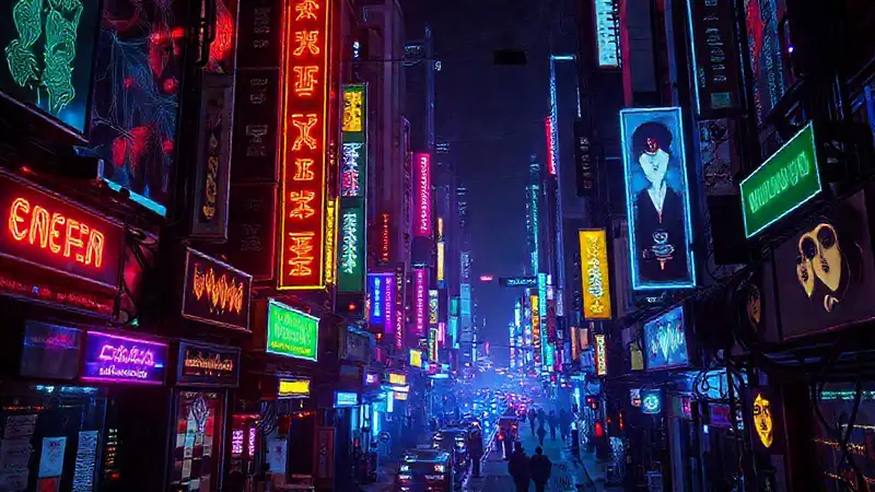 Ciudad cyberpunk digital, vibrante y conectada