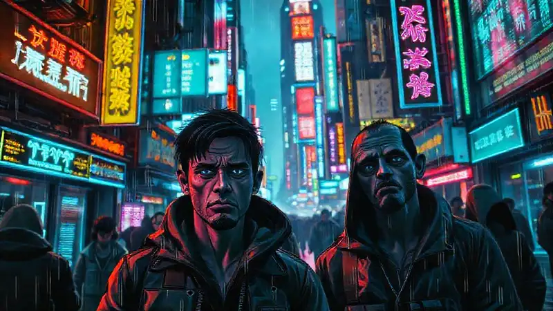 Ciudad cibernética vibrante y frustrante