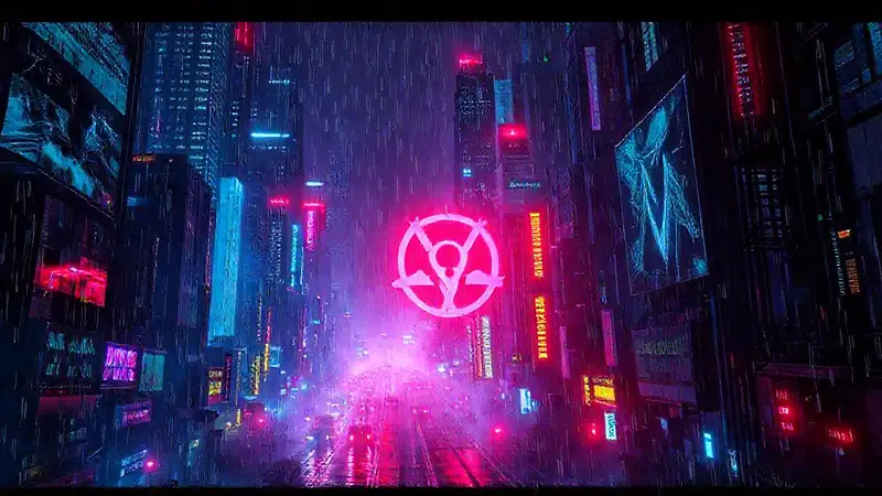Ciudad cyberpunk oscura, peligrosa y tecnológicamente avanzada