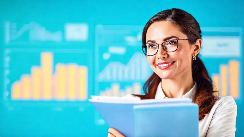 Mujer segura presenta finanzas confiables y claras