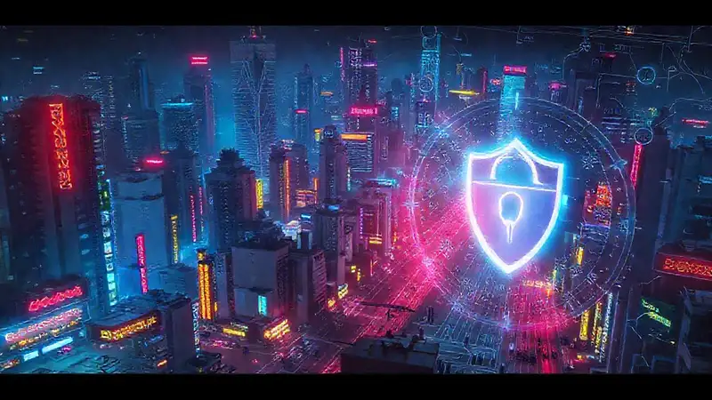 Ciudad cyberpunk futurista, intensa y digital