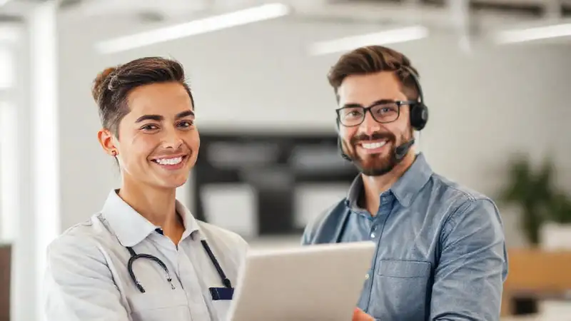 Un técnico amable ofrece soporte instalado