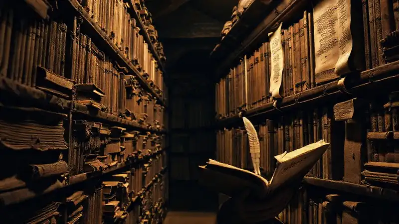 Un erudito estudia en biblioteca antigua
