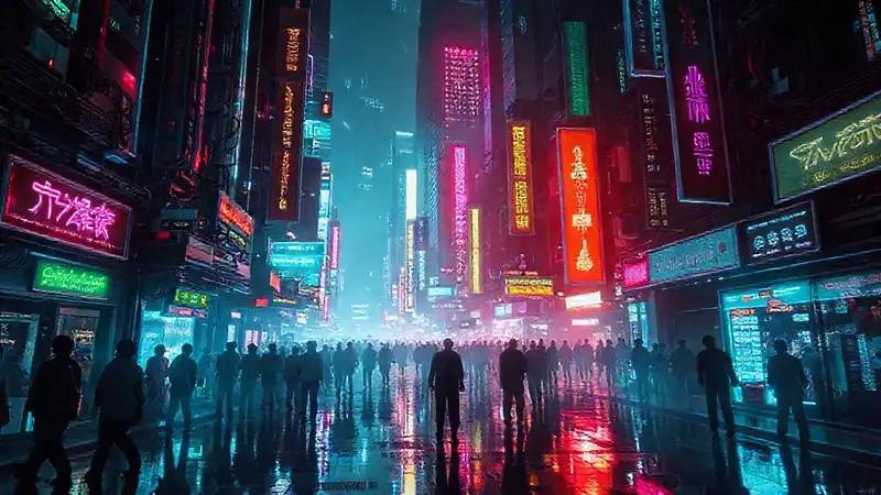 Ciudad cyberpunk futurista y vibrante