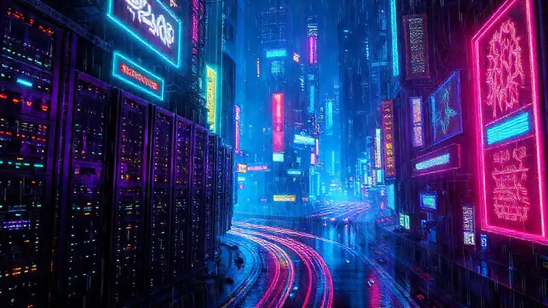 Una ciudad cibernética, brillante y oscura