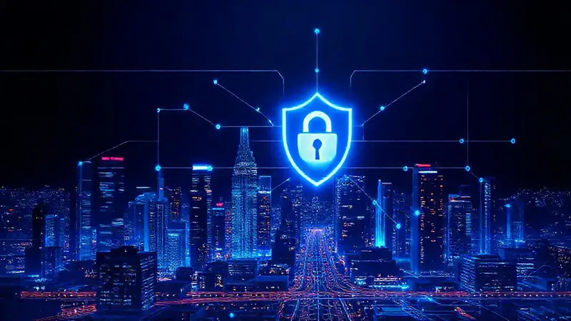 Ciudad futurista digital, protegida y conectada