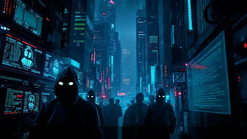 Ciudad cyberpunk vigilante y digitalmente oscura